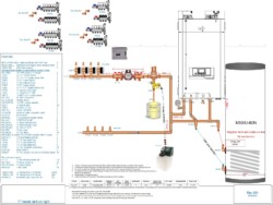 Boiler with indirect tank for DHW, 1" headers, EMC delta-P pump, servicing four zones. 85,000-150,000 BTU boiler.