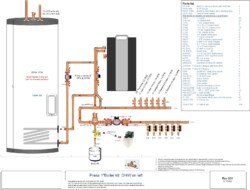 Primary-secondary plumbing with indirect tank, controlled by the boiler. Tank can go on right or left.
200 or larger
